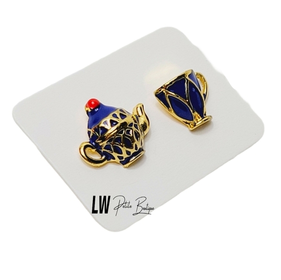 Teapot & Teacup Tea Party Stud Earrings - Picture 2 of 5